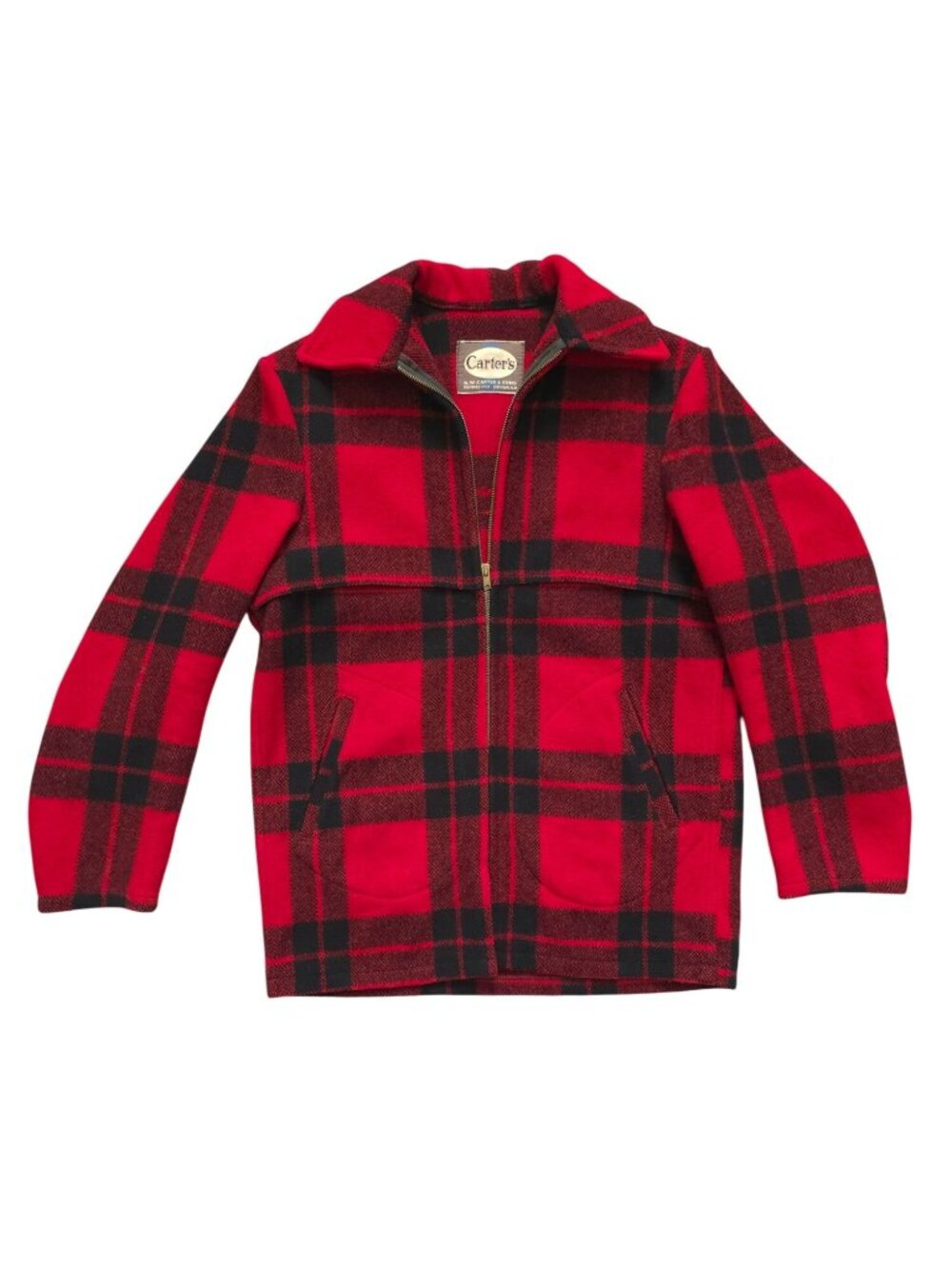 Vintage Carter's Red Plaid Wool Mackinaw Hunting Jacket w/ Gripper Zipper Sz M/L